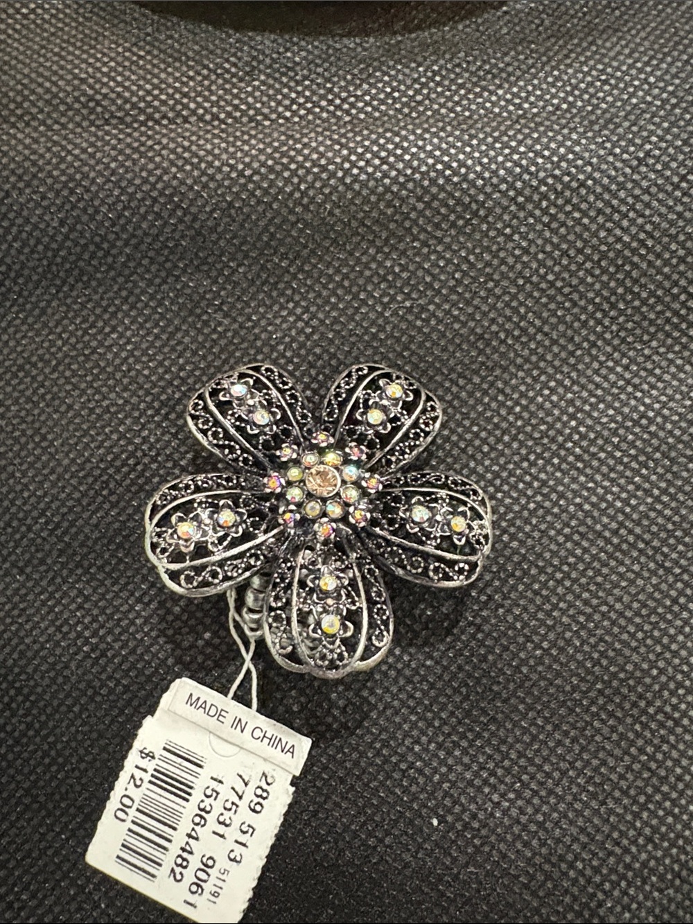 Maurices Black and Silver Floral Crystal Hair Clip - Picture 2 of 9